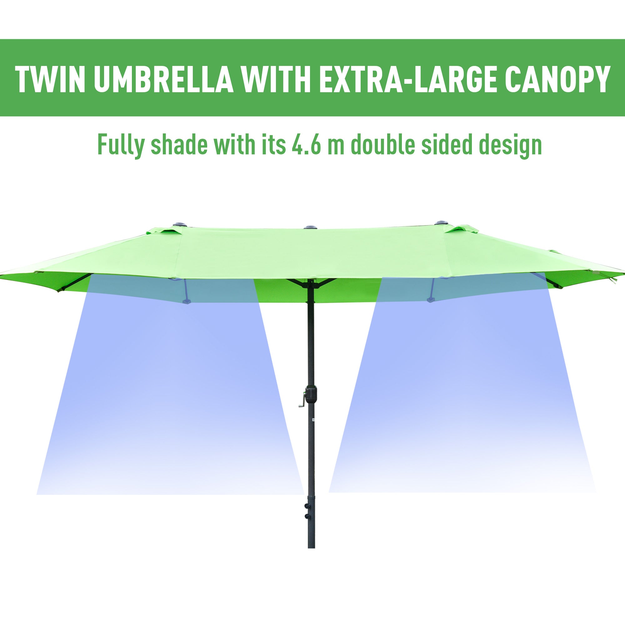 Outsunny 4.6M Sun Umbrella Canopy Double-sided Crank Sun Shade w/ Cross Base Green 