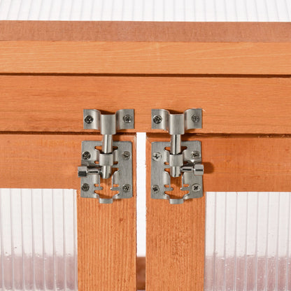 Outsunny 3-tier Wood Greenhouse Garden Polycarbonate Cold Frame Balcony Grow House w/ Storage Shelf for Plants, Flowers, Orange 