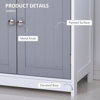 kleankin 75x60cm Freestanding Bathroom Storage Cabinet Unit w/ 2 Drawers Cupboard Adjustable Shelf Metal Handles Traditional Style Grey White 