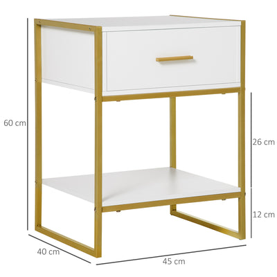 HOMCOM Bedside Table, Modern Side Table with Drawer and Shelf, Nightstand for Bedroom, White 