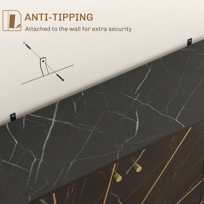 HOMCOM Sideboard Storage Cabinet, Modern Storage Cupboard with Adjustable Shelves and Metal Legs for Living Room, Kitchen, Dining Room, Entryway, Black Marble Tone