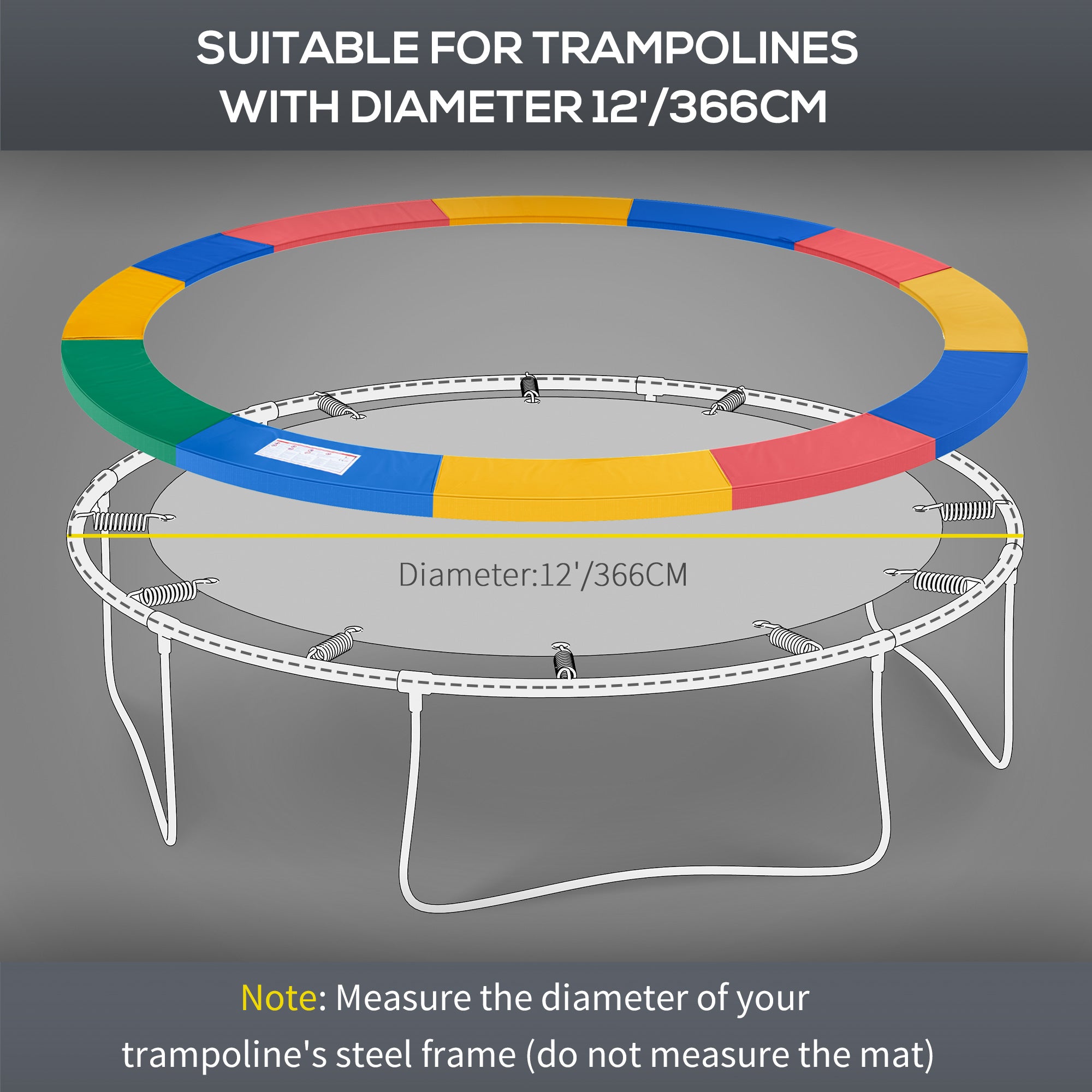 HOMCOM 12FT Replacement Trampoline Pad Thick Foam Safety Φ366cm Spring Cover Bounce Padding - Multi Coloured 