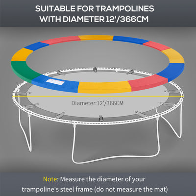 HOMCOM 12FT Replacement Trampoline Pad Thick Foam Safety Φ366cm Spring Cover Bounce Padding - Multi Coloured 