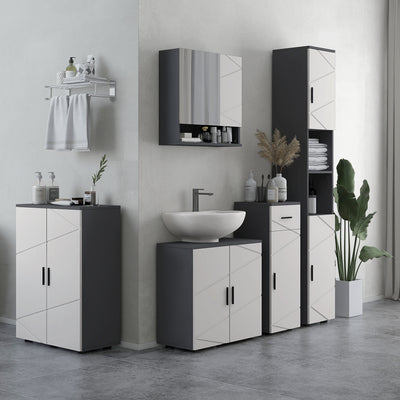 kleankin 183cm Tall Bathroom Cabinet, Narrow Bathroom Storage Cabinet with Open Shelves, 2 Doors Cabinets, Adjustable Shelves and Soft Close Mechanism, Grey 