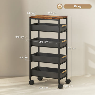 HOMCOM 5-Tier Storage Trolley on Wheels - Black 