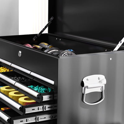 HOMCOM 19 Drawer, Two-Part Tool Storage Chest on Wheels - Black 