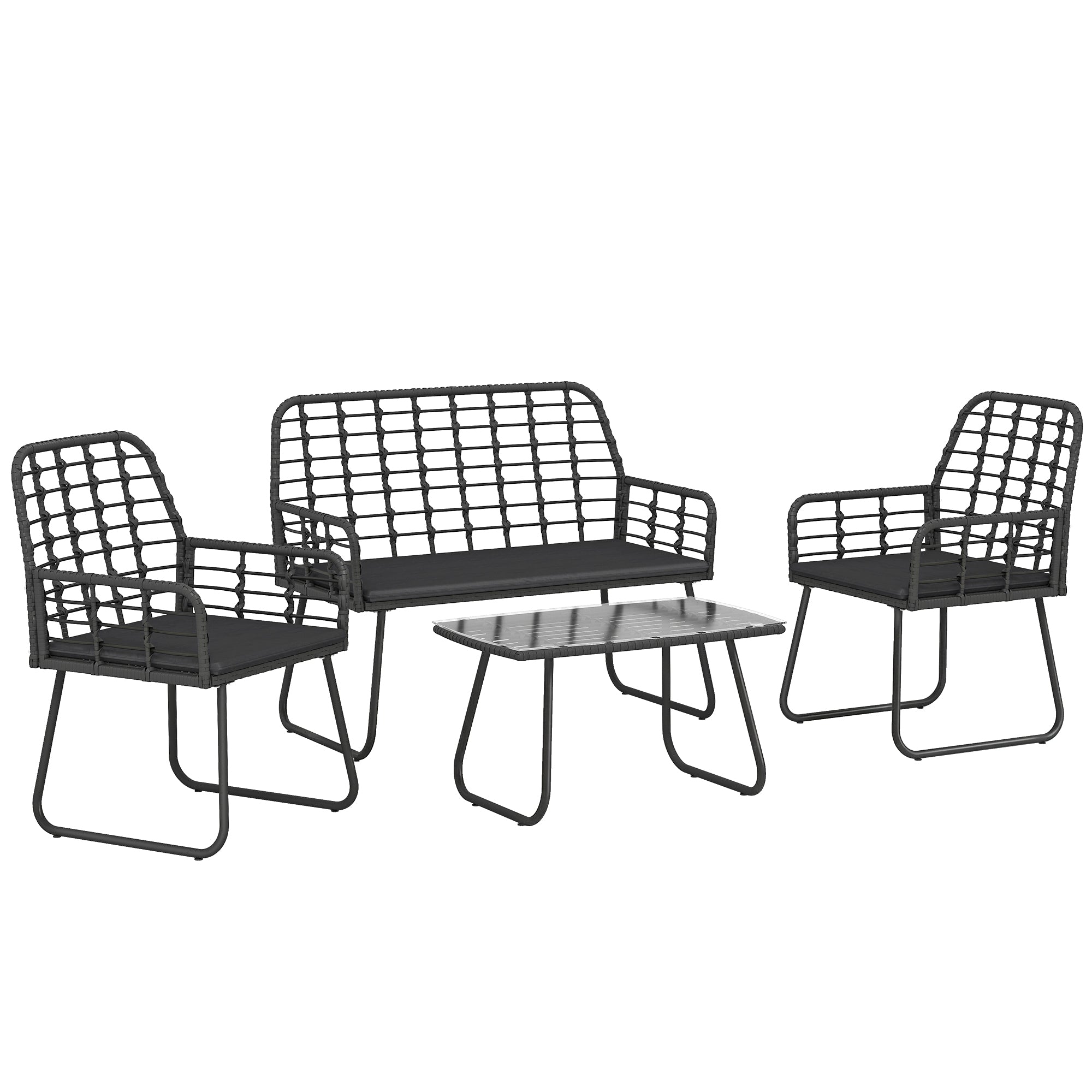 Outsunny 4 Piece Rattan Garden Furniture Set, Outdoor Patio Furniture with Loveseat, Armchairs and Coffee Table 