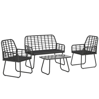 Outsunny 4 Piece Rattan Garden Furniture Set, Outdoor Patio Furniture with Loveseat, Armchairs and Coffee Table 