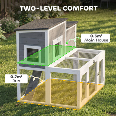 PawHut Wooden Rabbit Hutch, Indoor Outdoor Bunny Cage with Waterproof & Openable Roof, Pull Out Tray and Ramp, Guinea Pig Hutch 