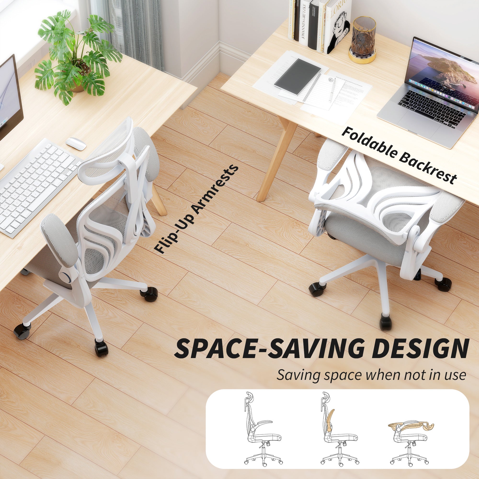HOMCOM Ergonomic Office Chair with Foldable Backrest, 2D Headrest - Light Grey 