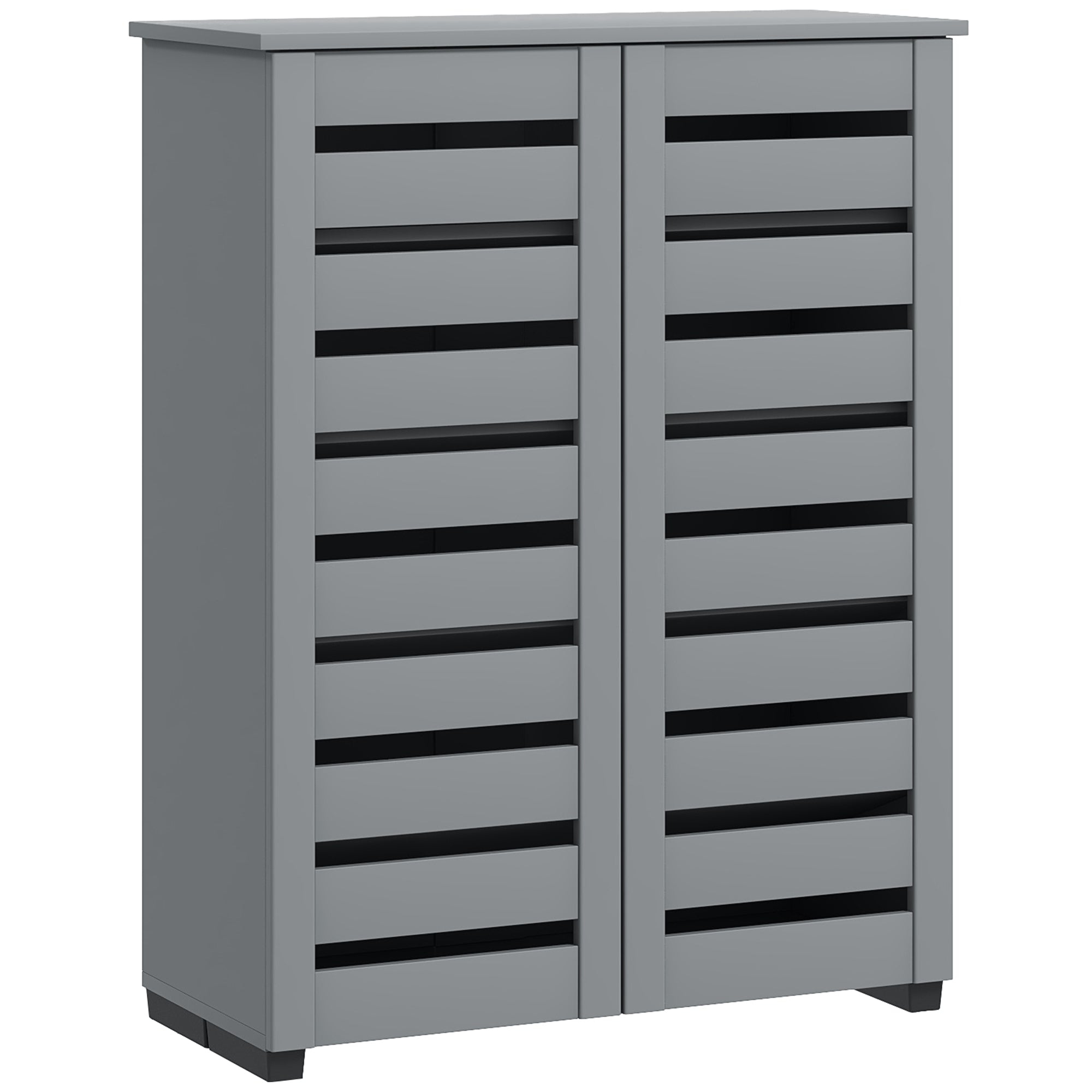 HOMCOM Narrow Shoe Cabinet for Entryway, 5-Tier Slim Shoe Storage Cabinet with 2 Slatted Doors and Adjustable Shelves Grey 