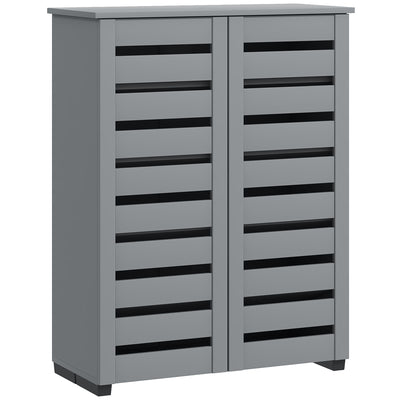 HOMCOM Narrow Shoe Cabinet for Entryway, 5-Tier Slim Shoe Storage Cabinet with 2 Slatted Doors and Adjustable Shelves Grey 