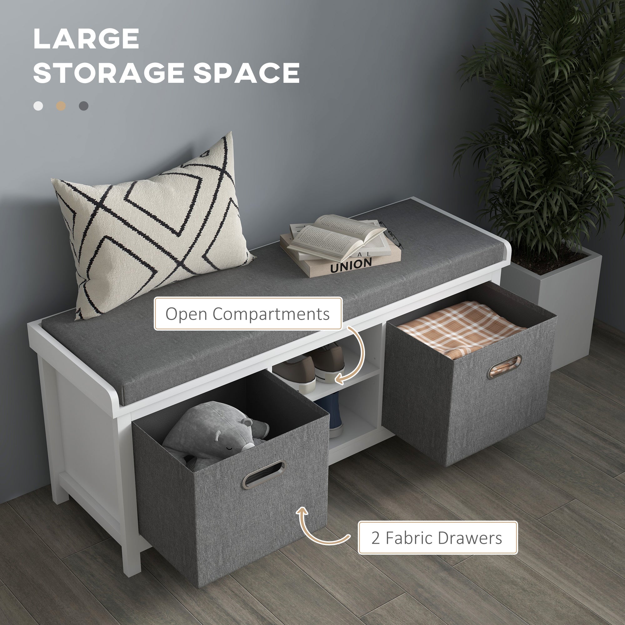 HOMCOM Shoe Storage Bench, with Cushion Seat - White/Grey 