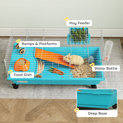 PawHut Small Animal Cage Rabbit Guinea Pigs Chinchillas Cage with Wheels Water Bottle 