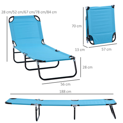 Outsunny Foldable Sun Lounger Set of 2 with 5-Position Adjustable Backrest, Outdoor Portable Recliner Chaise Lounge Chair with Breathable Mesh Fabric, Sky Blue 