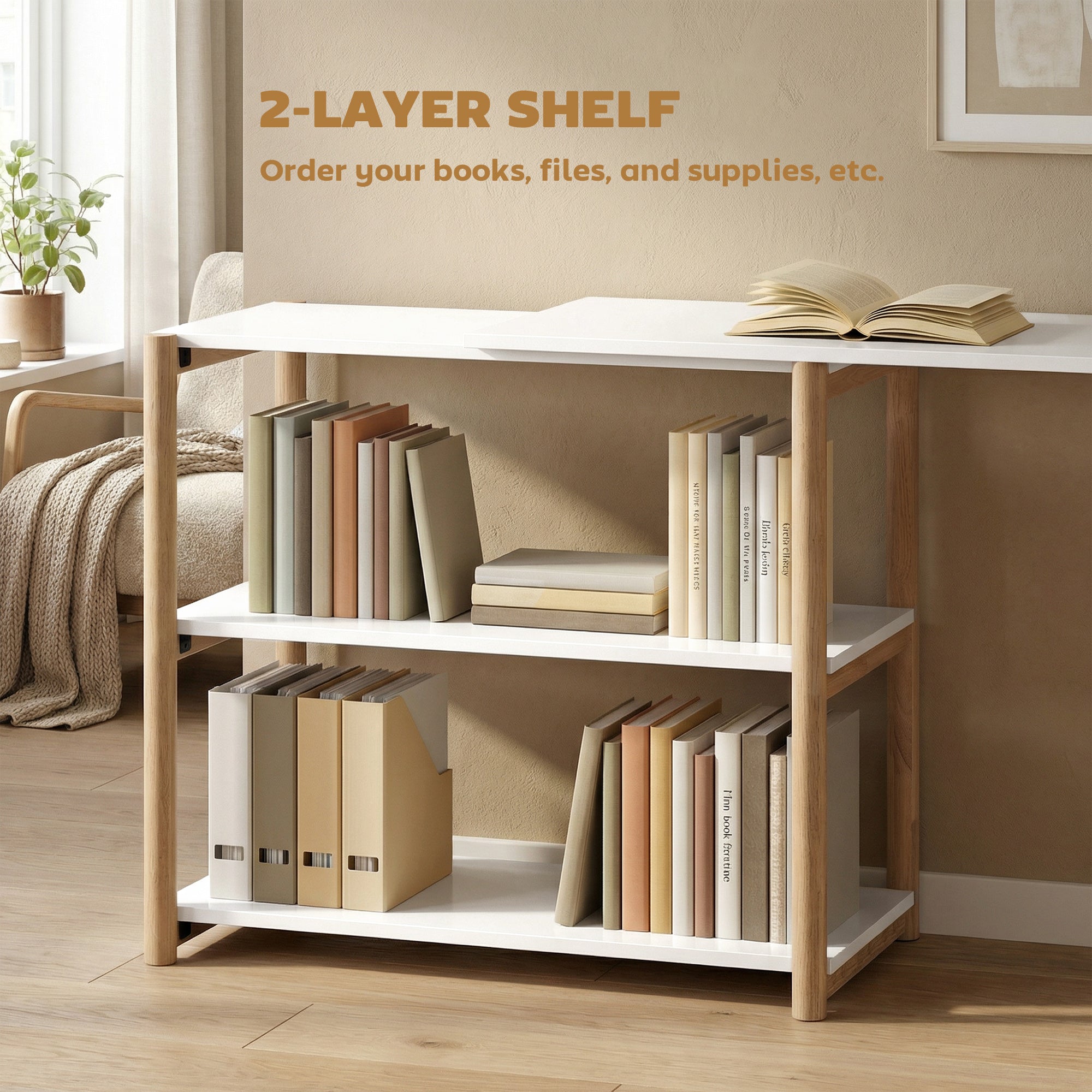 HOMCOM Computer Desk with Storage Shelves Modern Writing Desk Bamboo Frame for Home Office 150 cm White and Oak 