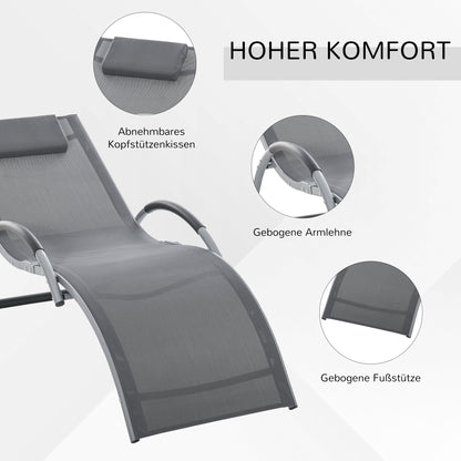 Outsunny Sun Lounger Reclining Chair Portable Armchair with Pillow for Garden Patio Outside Aluminium Frame, Dark Grey 