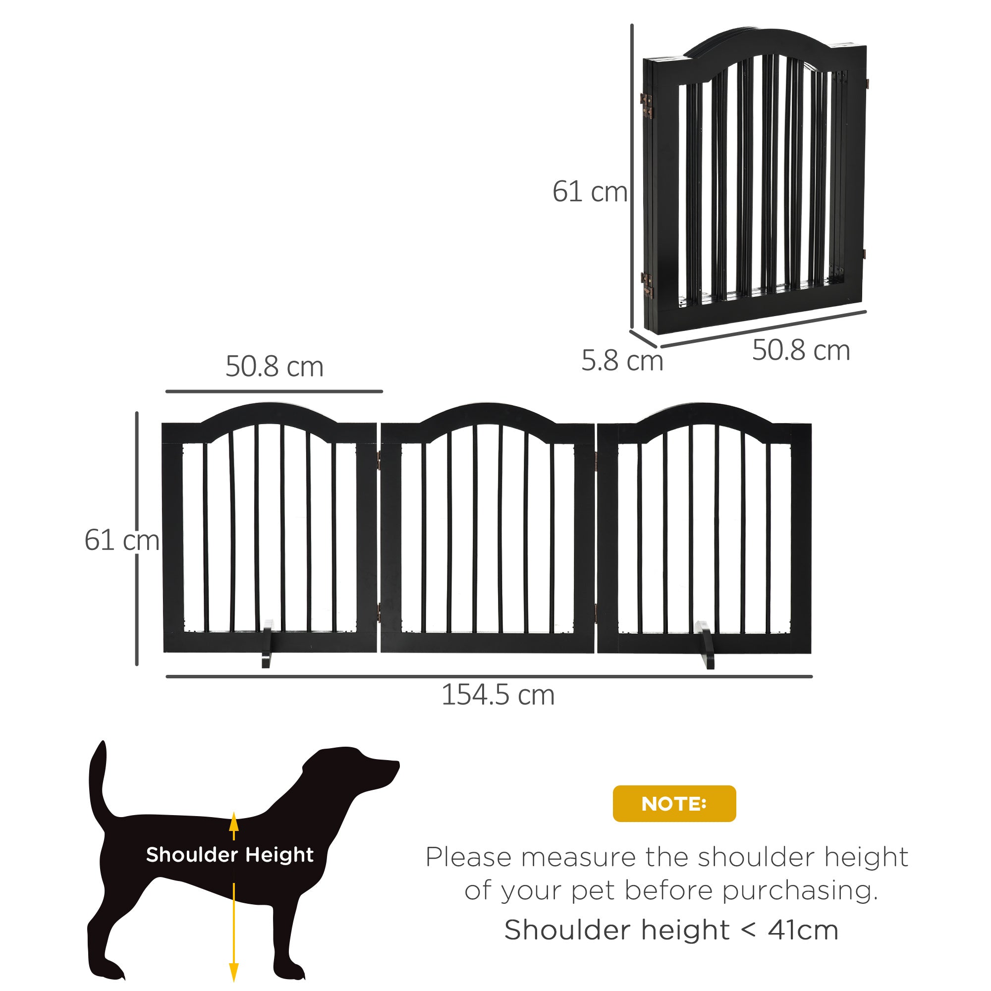 PawHut Freestanding Pet Gate Wooden Dog Gate with Support Feet Foldable Pet Fence Safety Barrier for the House Doorway Stairs Black 