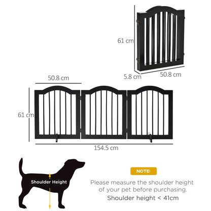 PawHut Freestanding Pet Gate Wooden Dog Gate with Support Feet Foldable Pet Fence Safety Barrier for the House Doorway Stairs Black 
