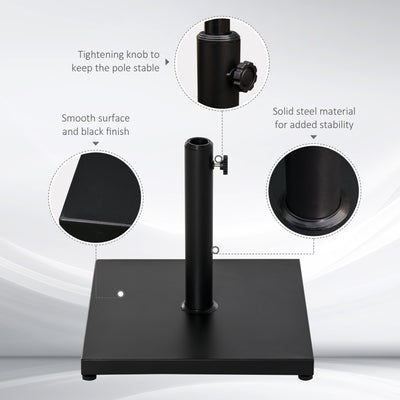 Outsunny Φ35/38/48MM 18KG Steel Square Parasol Stand Base w/ Adjustable Knob Umbrella Stand Garden Patio Outdoor Home, Black 