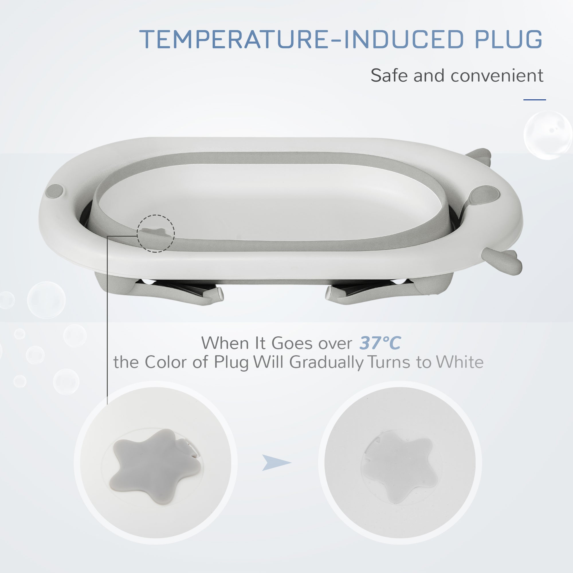 HOMCOM Foldable Baby Bathtub Set, Collapsible Bath Tub with Thermostatic Water Plug, Non-Slip Support, Cushion Pad, Drain Plugs, for Newborn to 3 Years - Offwhite 