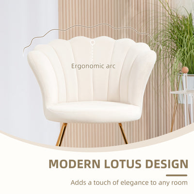 HOMCOM Velvet-Feel Lotus Petal Accent Chair - Cream 