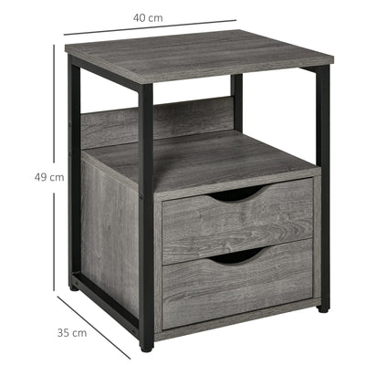 HOMCOM Industrial Side Table with Drawer, Sofa Table, Bedside Cabinet with Storage Shelf, Slim Nightstand for Living Room, Bedroom, Grey 