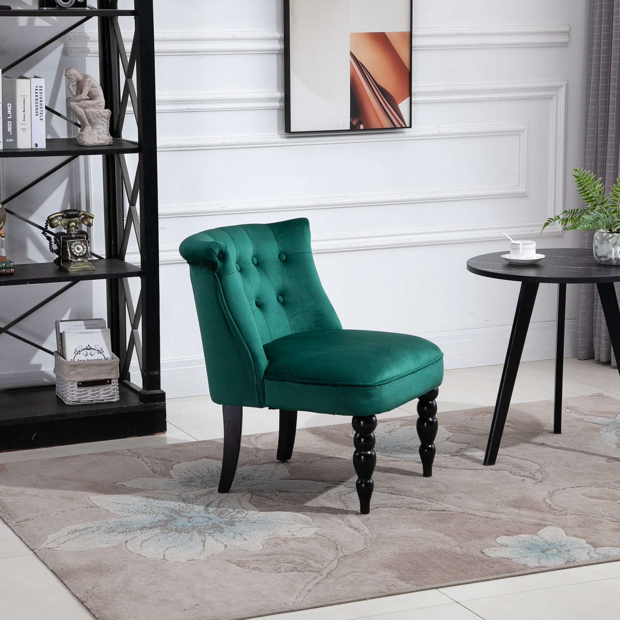 HOMCOM Velvet-Feel Wingback Accent Chair, with Wooden Legs - Green 