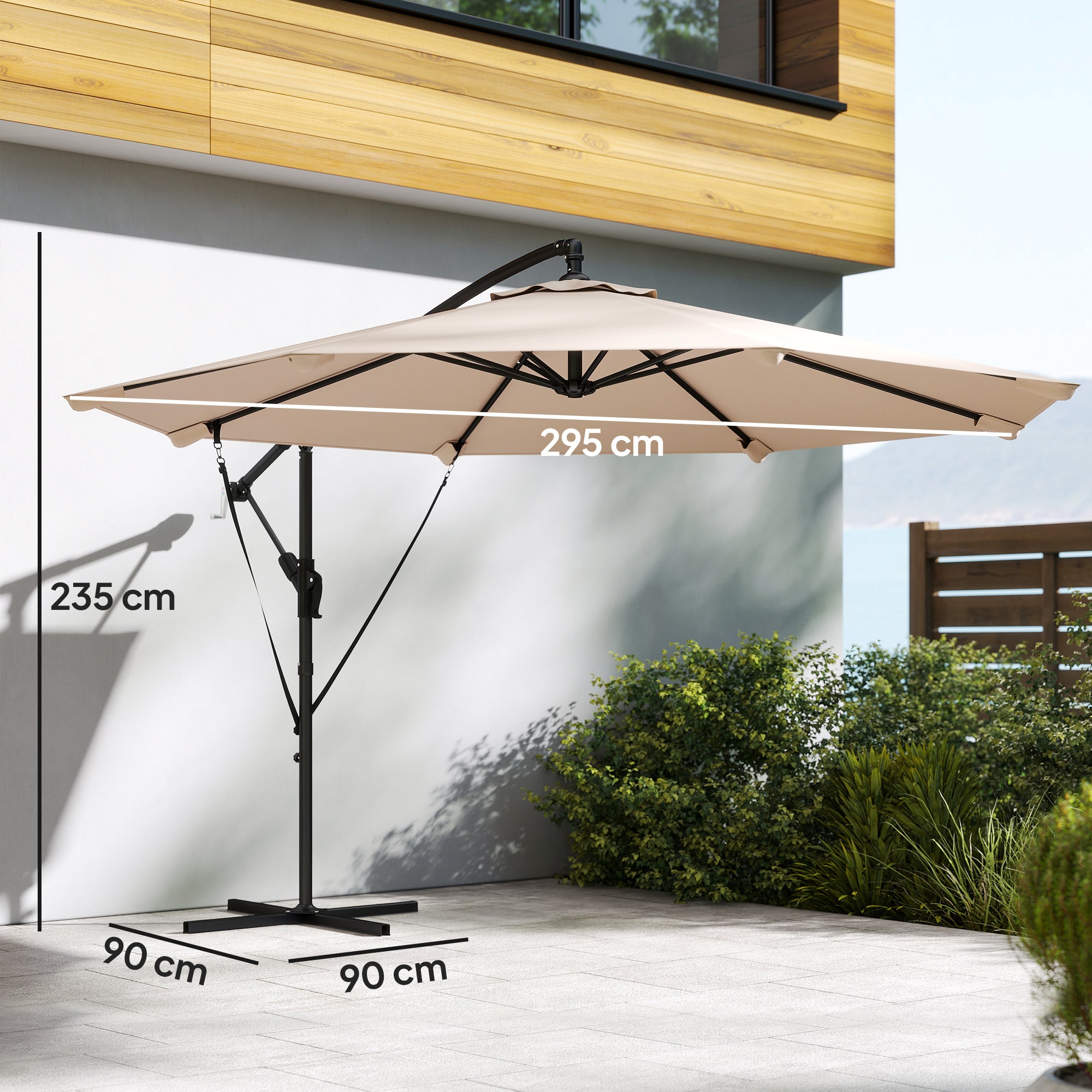 Outsunny 3 m Cantilever Parasol with Protective Cover and Wind Ropes, Banana Parasol with Crank Handle, Khaki 