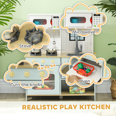 AIYAPLAY Pretend Play Kitchen, Kids Kitchen Playset with Light & Sound Stove, Turning Knobs, Cooking Accessories 