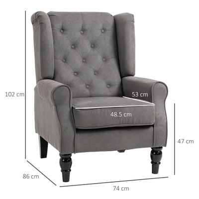 HOMCOM Retro Accent Chair, Wingback Armchair with Wood Frame Button Tufted Design for Living Room Bedroom, Dark Grey 