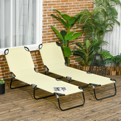 Outsunny Set of Two Metal Frame Folding Sun Loungers - Beige 