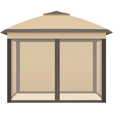 Outsunny 3.3 x 3.3m Pop Up Gazebo, Double Roof Foldable Canopy Tent with Zipped Mesh Sidewalls, Height Adjustable and Carrying Bag, Event Tent for Patio Garden, Beige 