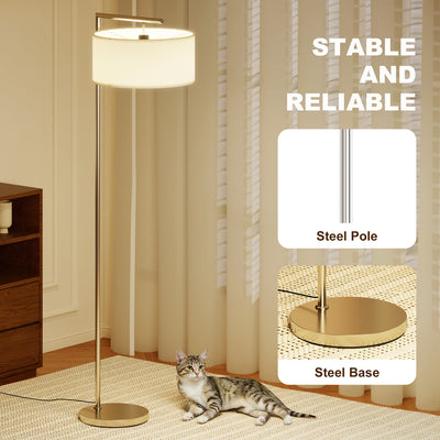 HOMCOM Floor Lamp, Modern Standing Lamp with Linen Lampshade, Round Base for Living Room, Bedroom, Dining Room, 153cm, Silver Tone 