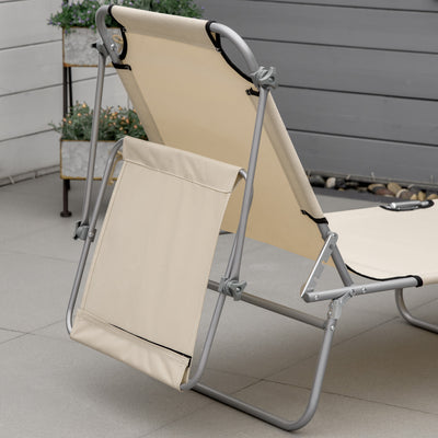Outsunny 2 Pieces Outdoor Foldable Sun Lounger, 4 Level Adjustable Backrest Reclining Sun Lounger Chair with Angle Adjust Sun Shade Awning for Beach, Garden, Patio, Beige 