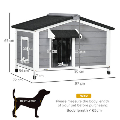 PawHut Wooden Dog Kennel for Outside, for Medium Dogs, 65H x 97L x 72Wcm, Grey 