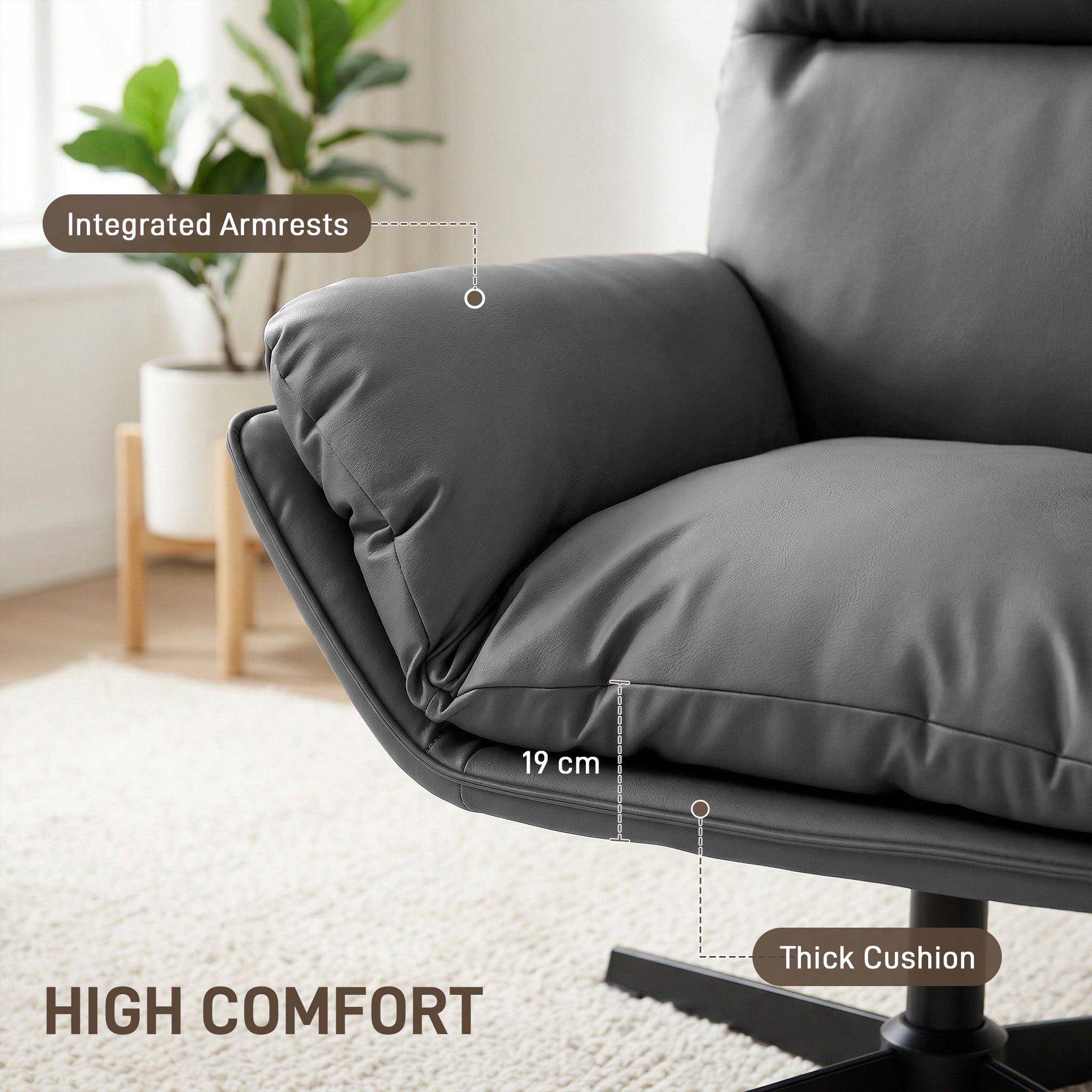 HOMCOM Accent Chair with 360 Swivel Armchair for Living Room with Padded Cushion Dark Grey 