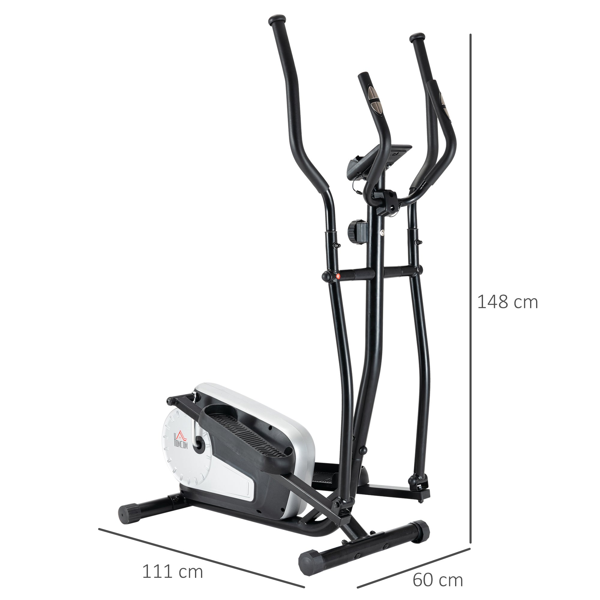 HOMCOM Elliptical Cross Trainer, Home Cardio Workout Machine with Eight Level Magnetic Resistance, LCD Monitor, Heart Rate Sensor, Two Wheels 