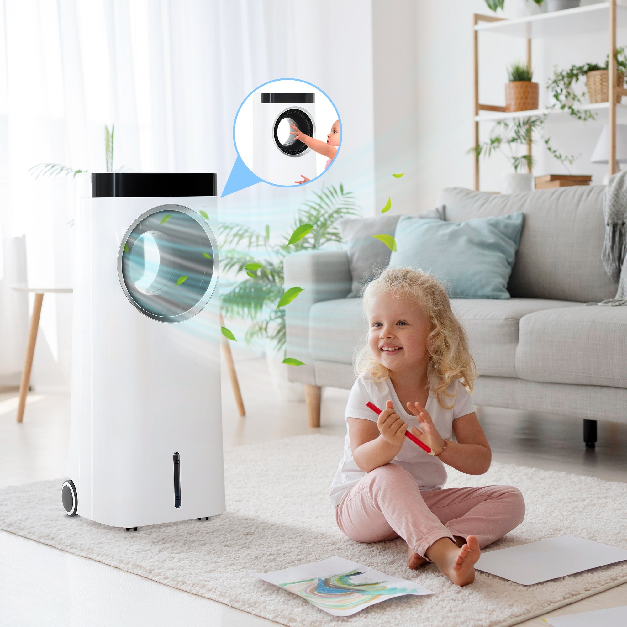 HOMCOM Evaporative Air Cooler, 6.5L 4-in-1 Bladeless Portable Cooler, Fan, Humidifier, Air Clean with Oscillation, 3 Speeds, 24H Timer, Sleep Mode, 2 Ice Packs, Wheels, Remote, for Home Office 