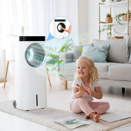 HOMCOM Evaporative Air Cooler, 6.5L 4-in-1 Bladeless Portable Cooler, Fan, Humidifier, Air Clean with Oscillation, 3 Speeds, 24H Timer, Sleep Mode, 2 Ice Packs, Wheels, Remote, for Home Office 