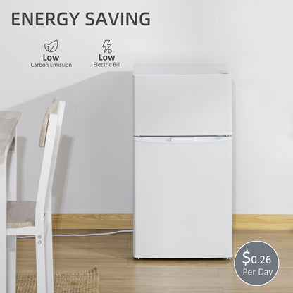 HOMCOM 88L Under Counter Fridge Freezer, Small Refrigerator with 5-Setting, 3 Star Freezer Rating, White