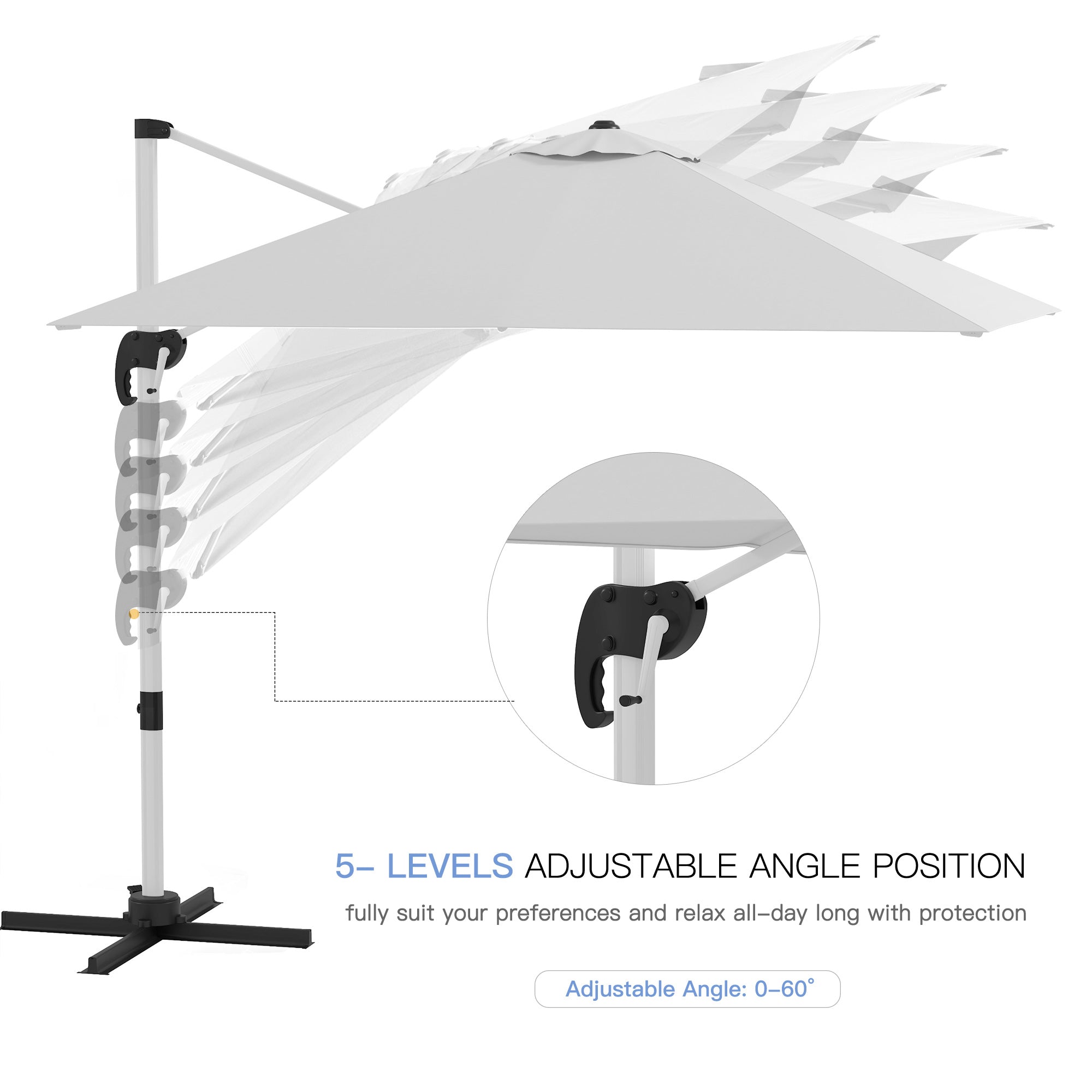 Outsunny Square Cantilever Garden Parasol, with Five-Position Canopy - White 