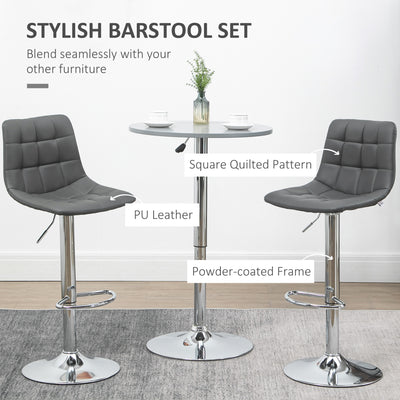 HOMCOM Adjustable Bar Stools Set of 2, Swivel PU Leather Upholstered Barstools with Tufted Seat and Back, Breakfast Bar Chairs for Kitchen Counter, Grey 