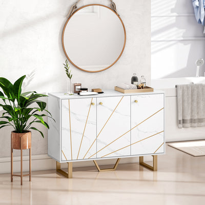 HOMCOM Sideboard Storage Cabinet, Modern Storage Cupboard with Adjustable Shelves and Metal Legs for Living Room, Kitchen, Dining Room, Entryway, White Marble Tone 