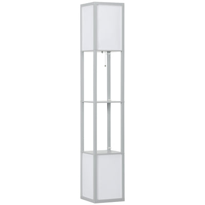 HOMCOM Modern Shelf Floor Lamp with Dual Ambient Light, Standing Lamp Living Room, Bedroom, 156cm, Grey 