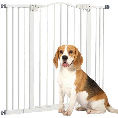 PawHut Pressure Fit Dog Stair Gate No Drilling Safety Gate Auto Close for Doorways, Hallways, 74-100cm Adjustable, 94cm Tall, White 