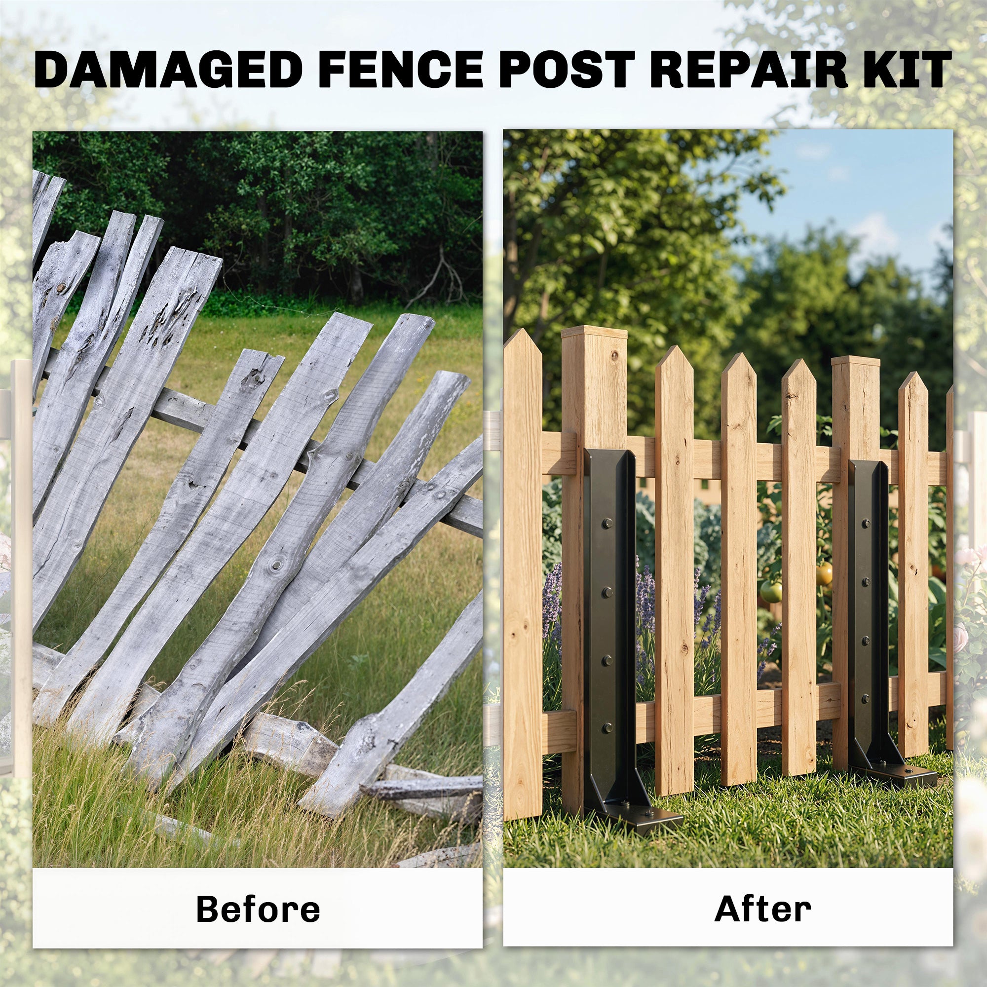 Outsunny 2 Pack Fence Post Repair Kit, 81 cm Metal Fence Post Support with Drill, Garden Ground Spikes for Broken Gate, Posts 