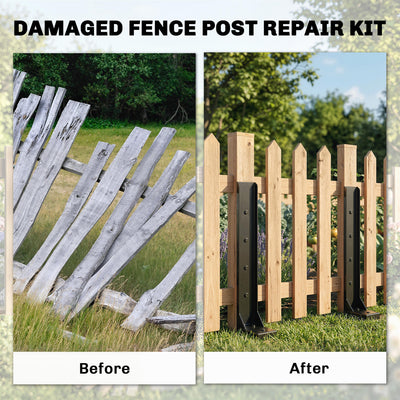 Outsunny 2 Pack Fence Post Repair Kit, 81 cm Metal Fence Post Support with Drill, Garden Ground Spikes for Broken Gate, Posts 