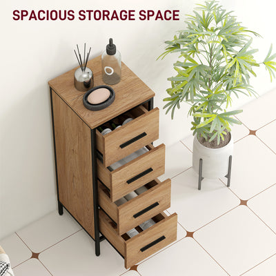 HOMCOM Narrow Bathroom Storage Cabinet with 4 Drawers - Oak 