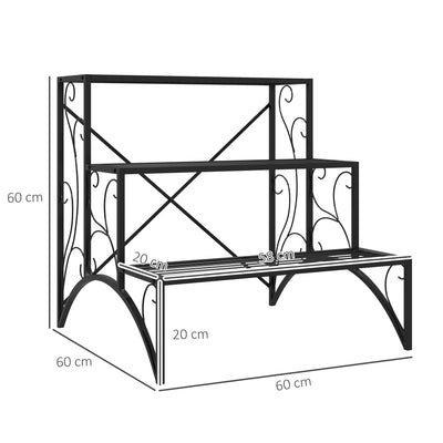 Outsunny Three-Tier Decorative Metal Plant Stand - Black 